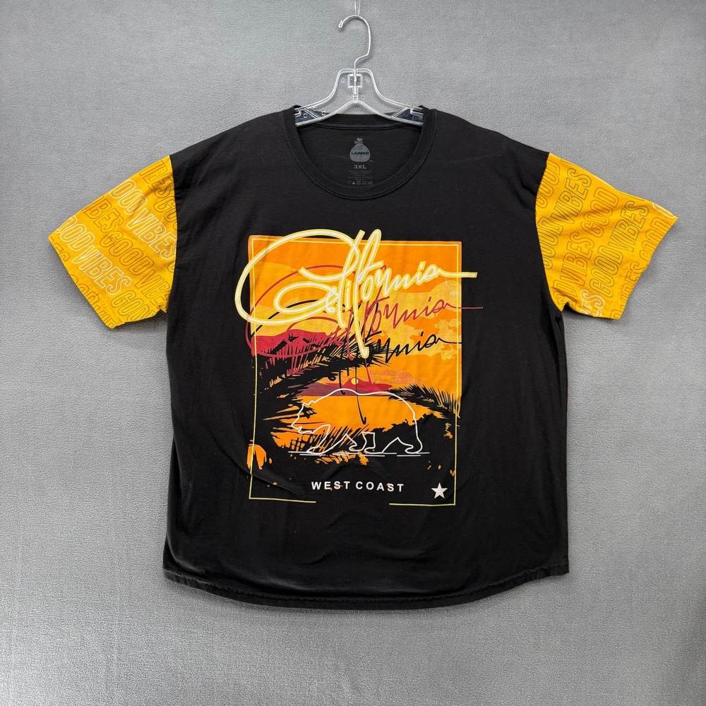 Launder West T-Shirt Mens 3XL Coast California Bear Graphic Black Yellow